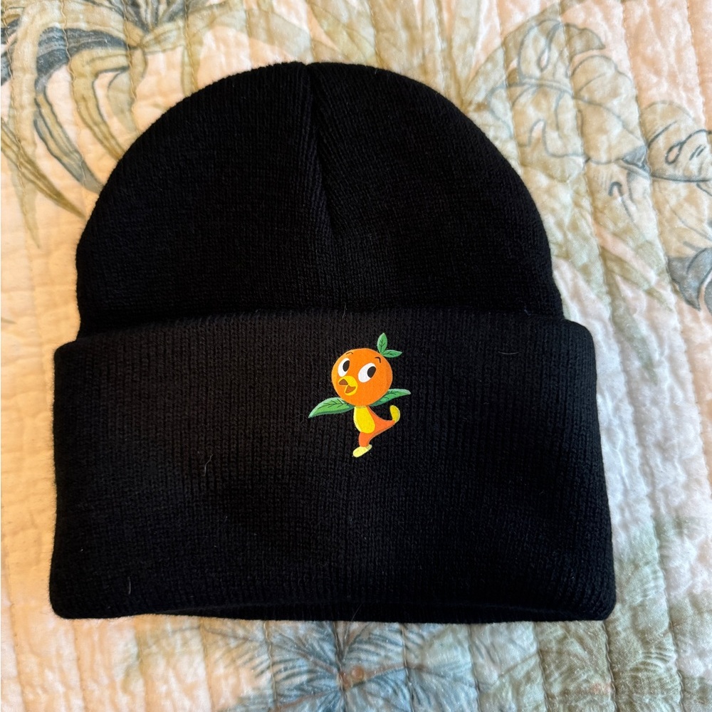 Kid Size Black Beanie with Orange Bird